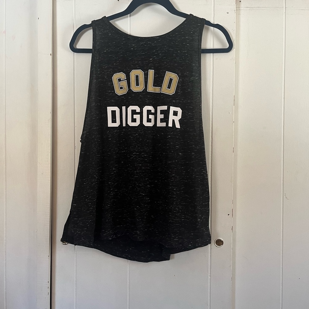 Victoria's Secret Black Muscle Tee with Gold and White Text
